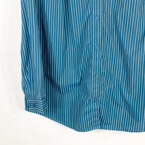 Roamans Plus Size 24W Top Green Striped Button Up Spread Collar Cotton 1528 - Picture 5 of 10